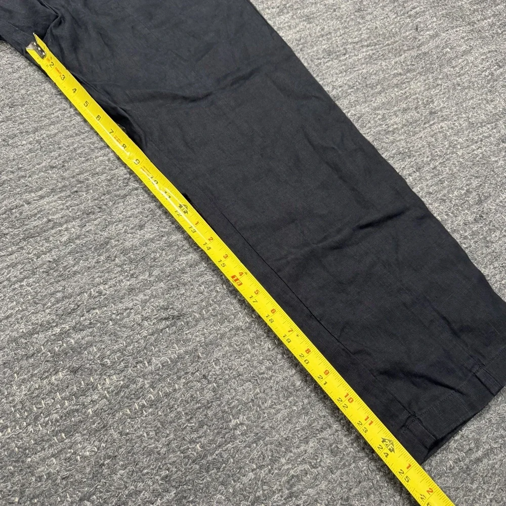 Quince Pants Women Small 100% European Linen Tapered Ankle Black Elastic Waist